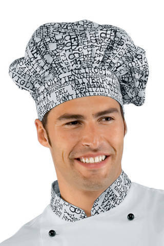Cappello Da Cuoco Classico a Fantasia parlata bianca e nera in Taglia Unica Linea Professionale, 100% cotone.