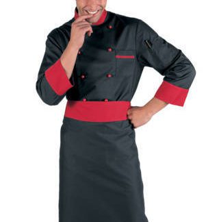 Giacca Uomo Per Cuoco o Chef Nera Con Profilo Rosso doppio petto articolo bicolore. Cod. 059207