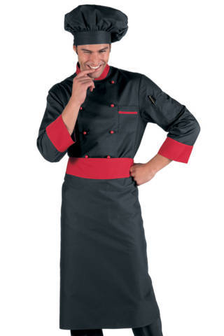 Giacca Uomo Per Cuoco o Chef Nera Con Profilo Rosso doppio petto articolo bicolore. Cod. 059207