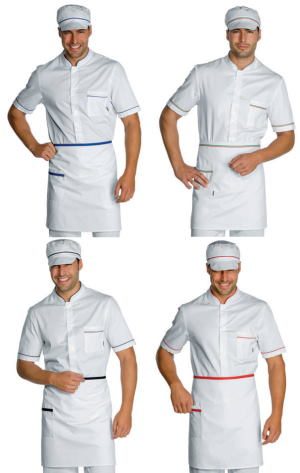 Grembiule Con Tasca Davantino Corto Per Cuoco Chef Bianco + Riga Nera Blu Cina Rossa Tricolore 4
