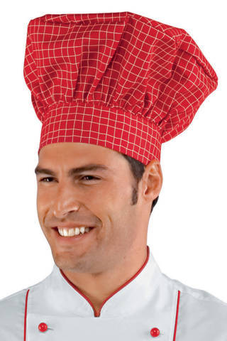 Cappello Da Cuoco Classico a Righe o a Quadri in taglia unica. Fantasia quadri Denver, quadri a sfondo in colore rosso
