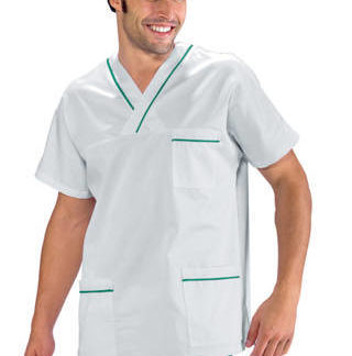 Completo medicale o per infermiere casacca a v e pantaloni in verde chirurgico