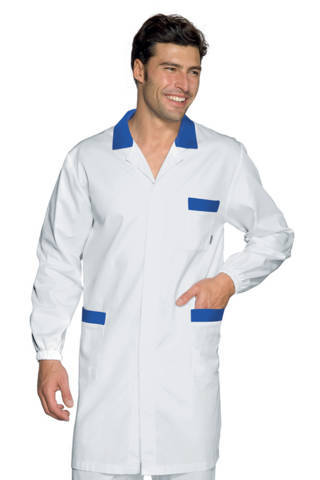 Camice Lungo Uomo Bianco con inserti Blu Cina Generico o Medicale a Maniche Lunghe