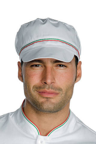 Cappello Bianco + Inserto Con Rete E Visiera Per Panifici Alimentari Riga tricolore uomo donna