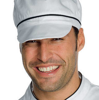 Cappello Bianco + Inserto Con Rete E Visiera Per Panifici Alimentari Riga Nera uomo donna