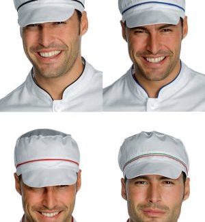 Cappello Bianco + Inserto Con Rete E Visiera Per Panifici Alimentari Riga Nera Rossa Blu Cina Tricolore 4