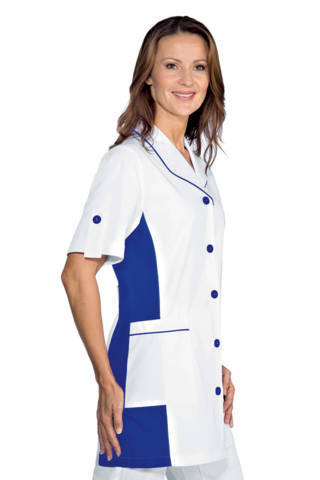 050306m casacca donna in bianco e blu cina a maniche corte per estetista centro benessere pasadena 2 varianti