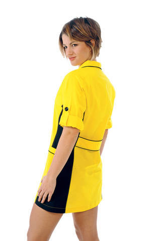 050314 casacca donna in giallo e nero a maniche lunghe estetista centro benessere pasadena 2 varianti