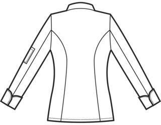 Bozzetto posteriore della giacca da cuoco da donna con bottoni automatici