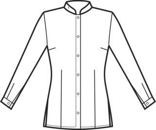 Bozzetto anteriore della camicia da donna sciancrata con collo alla coreana