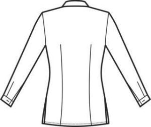 Bozzetto posteriore della camicia da donna sciancrata con collo alla coreana
