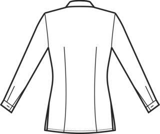 Bozzetto posteriore della camicia da donna sciancrata con collo alla coreana