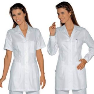 Camice Corto Sciancrato da Donna per Settore Medicale o Multiuso Bianco a Manica Corta o Lunga