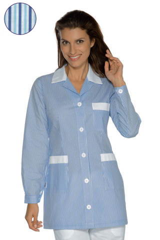casacca donna pulizie multiuso marbella rigata azzurro blu e con inserti a contrasto bianchi manica lunga