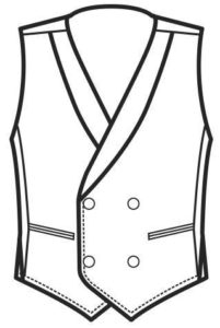 Bozzetto anteriore del Gilet uomo donna unisex doppio petto con allacciatura reversibile per divise di hotel, ristoranti o per hostess promozioni e fiere catering barman.
