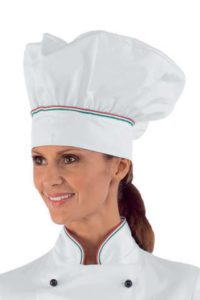 Cappello Da Cuoco Classico Bianco con Riga Tricolore in Taglia Unica Linea Professionale, 100% cotone 075010