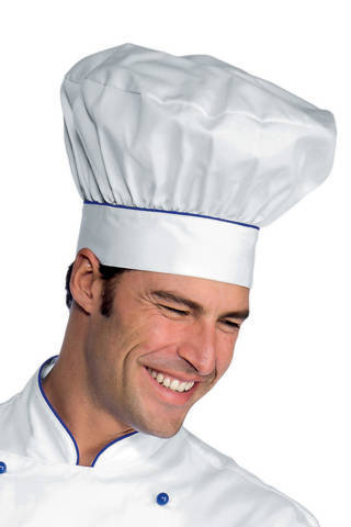 Cappello Da Cuoco Classico Bianco con Riga Blu Cina in Taglia Unica Linea Professionale, 100% cotone 075106