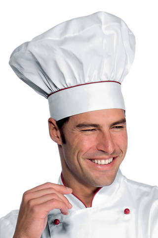 Cappello Da Cuoco Classico Bianco con Riga Rossa in Taglia Unica Linea Professionale, 100% cotone 075107