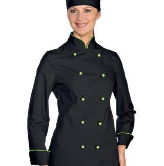 Giacca Nera con Profilo Verde per Cuoco Donna Chef Lady Extra Light