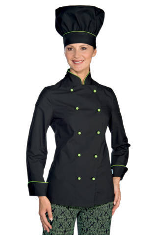 Giacca Nera con Profilo Verde per Cuoco Donna Chef Lady Extra Light