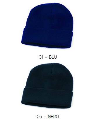 Zuccotto o Cappello in Maglia Blu o Nero Tinta Unita Con Risvolto Berretto Invernale