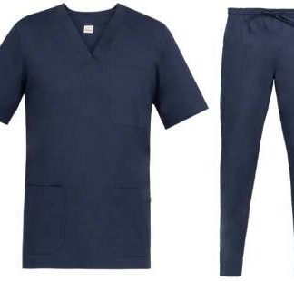 Completo Casacca e Pantalone Blu Scuro Medico Infermiere Fisioterapista in Cotone 2 pz.