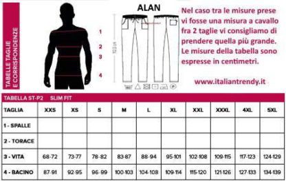 Scheda misure del pantalone alan italiantrendy
