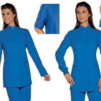 Casacca Donna Azzurro Scuro Collo Coreana Manica Lunga e Corta Uso Medico 100% cotone