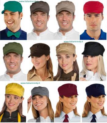 cappello con visiera da cameriere per bar gelateria creperia uomo donna disponibile in 14 colori berretto sam il misto cotone