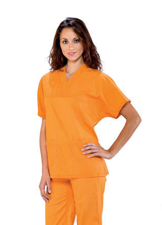 Completo Casacca + Pantalone Arancio Per Estetica Infermiere Scollo V Leggero
