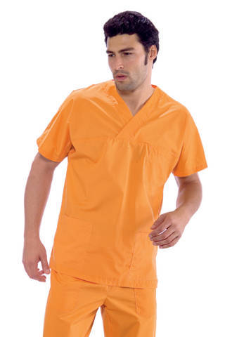 Completo Casacca + Pantalone Arancio Per Estetica Infermiere Scollo V Leggero