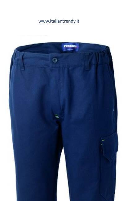 Pantalone cargo blu con tasconi laterali peso medio in gabardine