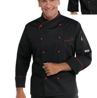 Giacca Per Cuoco Chef In Misto Cotone Nero e Rosso Slim Fit New Line