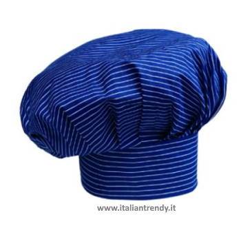 Cappello Cuoco Chef Regolabile Con Velcro Gessato blu France