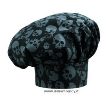 Cappello da cuoco ego in cotone fantasia skulls Fondo nero con fantasia teschi grigi