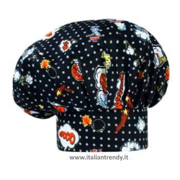 Cappello da cuoco ego in cotone fantasia Pop Art Fondo nero con fantasia colorata