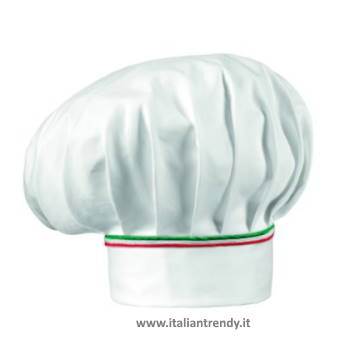 Cappello Cuoco Cotone Bianco Con Inserto Tricolore Italia