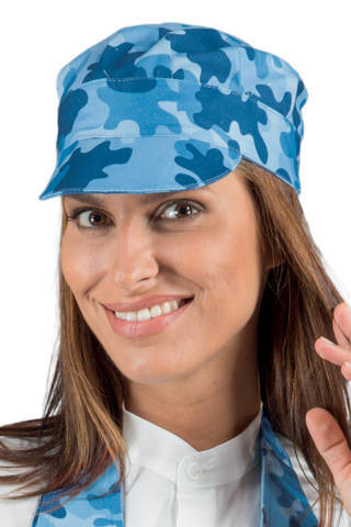 cappello cameriere bar gelateria creperia unisex a fantasia berretto sam cotone mimetico 06 fondo bluette e azzurro