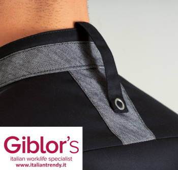 dettaglio della giacca Giacca Nera da Cuoco Slim Con Bottone Automatico Q8GX0107 Giblor's Dionisio