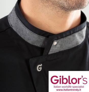 dettaglio della giacca Giacca Nera da Cuoco Slim Con Bottone Automatico Q8GX0107 Giblor's Dionisio