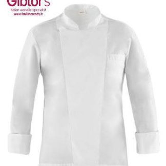 Giacca Cuoco Bianca Slim Con Bottoni Automatici Raul Q8GX0104 Giblor's