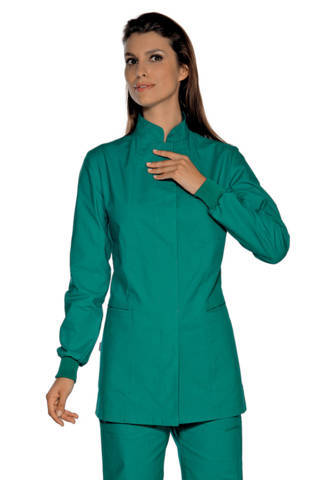 Casacca Donna Professionale Verde Chirurgico collo coreana uso medico estetico manica con polsino in maglia 3 Mod.