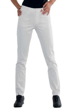 Pantalone Slim Bianco Donna Per Estetica Vita Media Cotone Stretch Elasticizzato