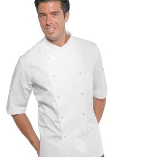 Giacca Per Cuoco Chef Bianco Slim Manica Corta Pizzeria Bottoni Intercambiabili