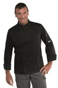 Giacca Per Cuoco Chef Aderente In Misto Cotone Nero Slim Fit New Line manica Lunga