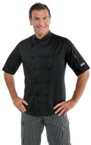 Giacca Per Cuoco Chef Aderente In Misto Cotone Nero Slim Fit New Line a Manica Corta