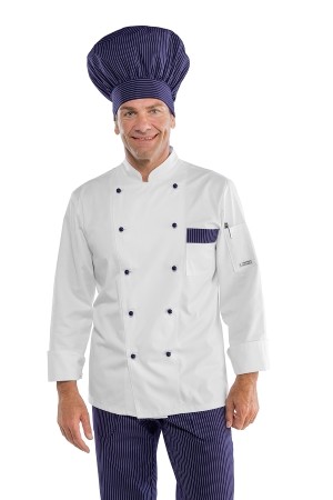Giacca Cuoco Chef Doppio Petto Bianca Bicolore Riga Blu