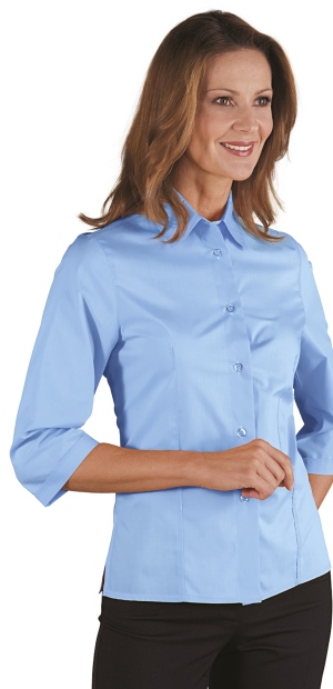 Camicia Donna Sciancrata Slim Manica 3/4 Tinta Unita Azzurra