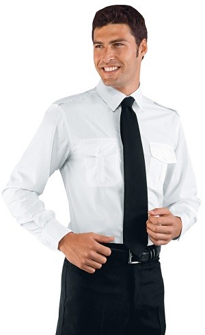 Camicia Classica Bianca Per Autista Pilota Sicurezza Con Tasche e Mostrine
