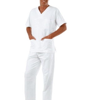 Completo Casacca e Pantalone OSS Bianco Medico Infermiere Fisioterapista 100% cotone irrestringibile candeggiabile